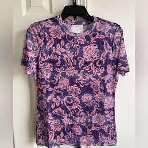 Johnny Was Florentina Purple Floral Short Sleeve Top M